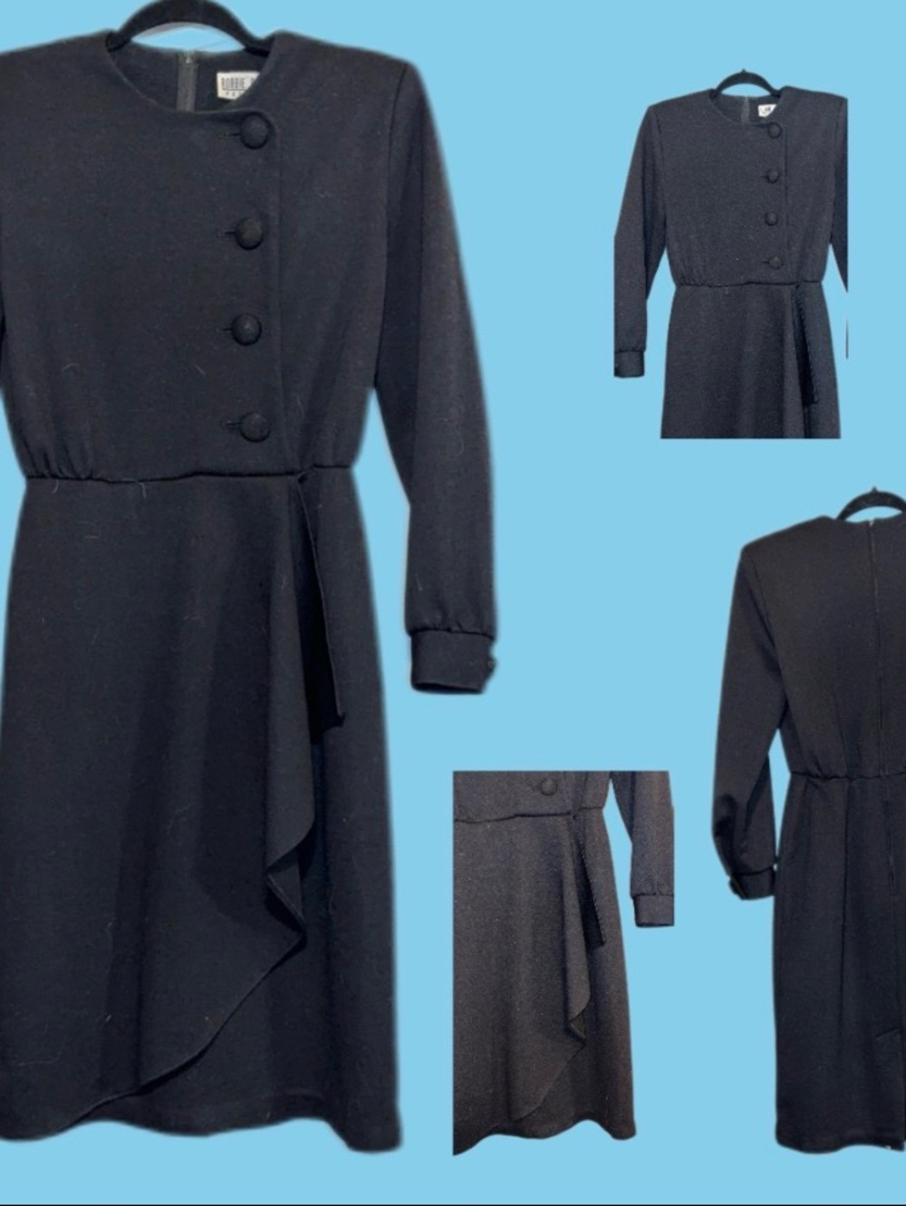 Vintage 80/90’s Classic Black Long-Sleeve Dress with Button Detail